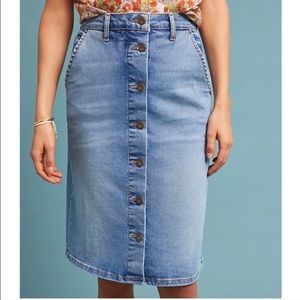 Anthropologie Denim Midi Button Front Skirt 10